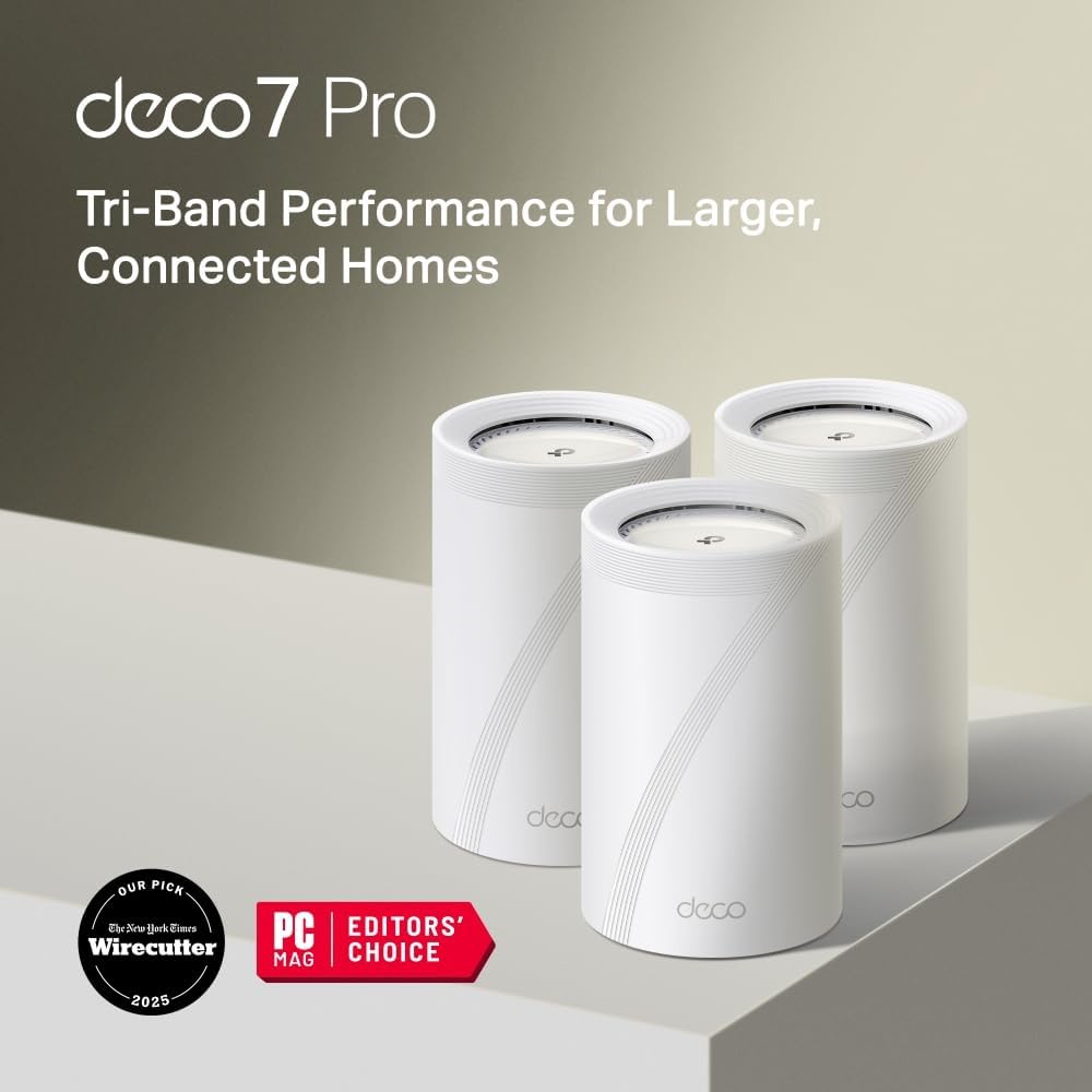 TP-Link Deco 7 Pro BE63 Tri-Band WiFi 7 BE10000 Whole Home Mesh System - 6-Stream 10 Gbps